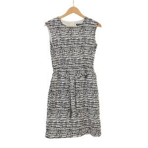 Marimekko Black & White Abstract Print Sleeveless Belted Short Sheath Dress Sz 8